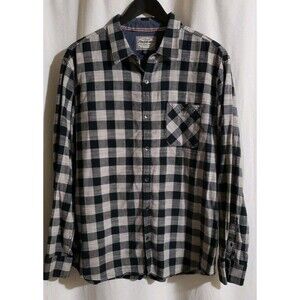 Flag & Anthem Men's XL Black Gray Plaid Flannel Button Up Shirt 100% Cotton